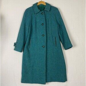 Vintage 50s 60s HARRIS TWEED Hand Woven Scottish Wool Blue Green Plaid Coat M